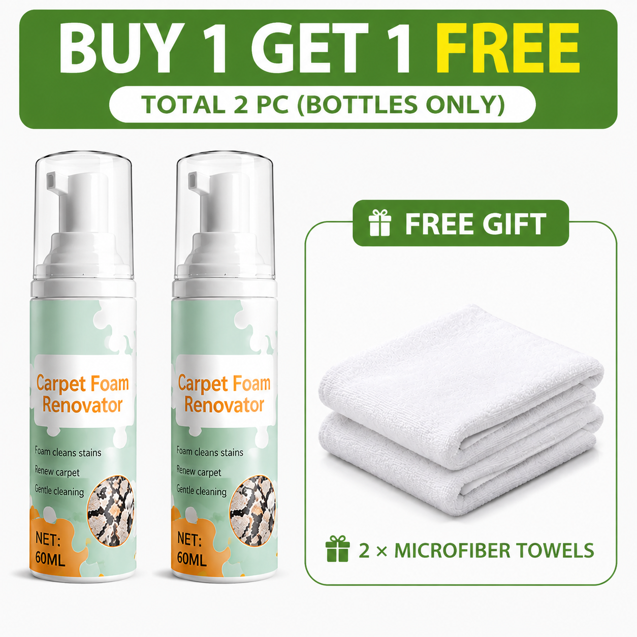 Waterless Carpet Foam Stain Remover with Towel