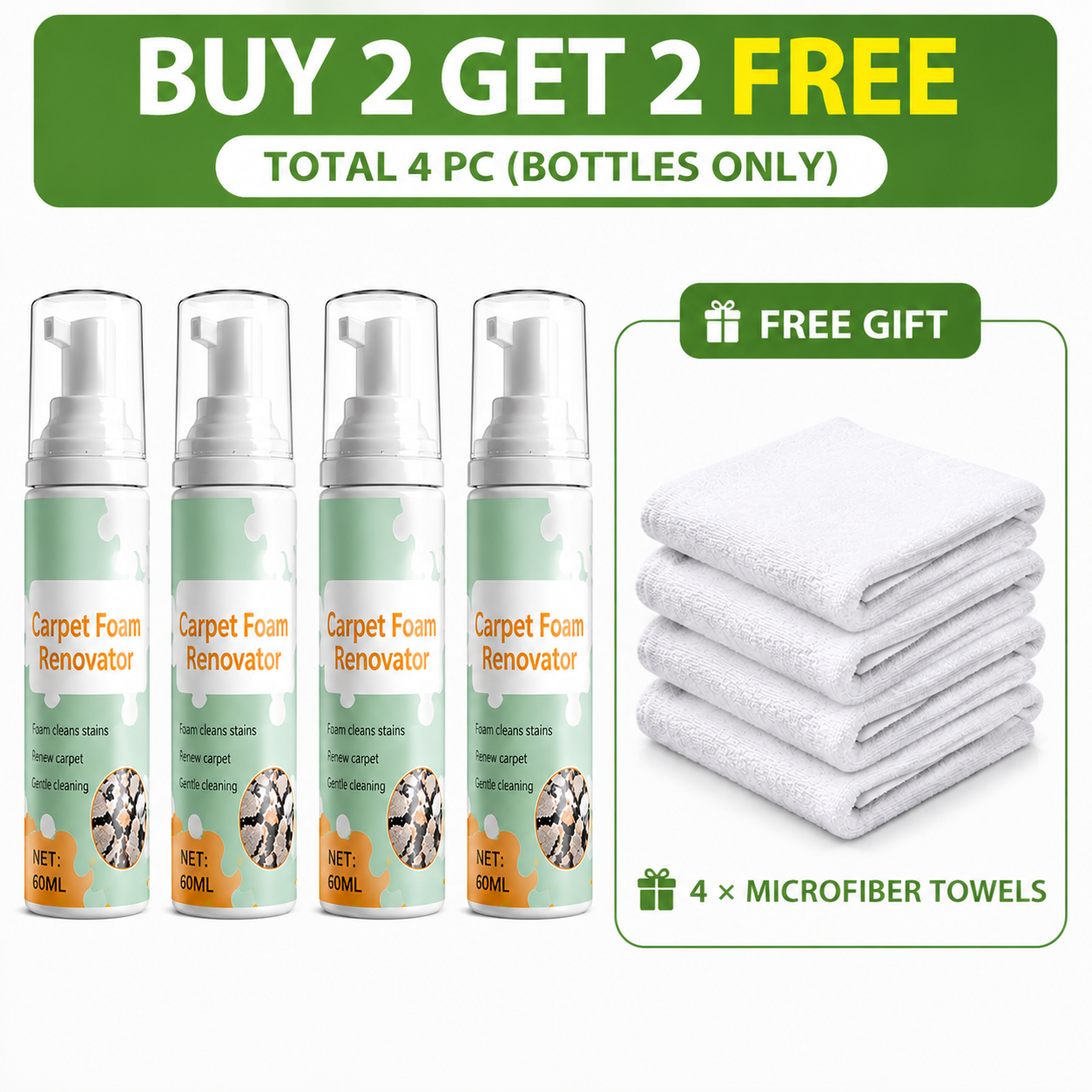 Waterless Carpet Foam Stain Remover with Towel